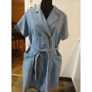 Nanette Lepore Denim Jean Short Sleeve Belted Trench Dress Women Size 12
